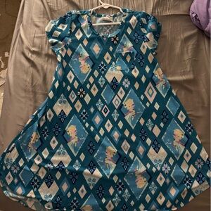 LuLaRoe Teal and White Elsa Diamond Pattern Dress